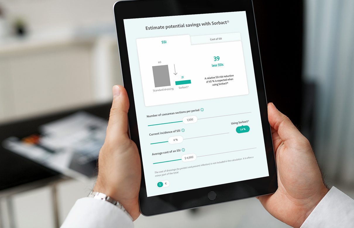 Nettbrett med Sorbacts kalkulator for SSI-besparelser.